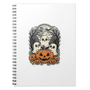 Cute Ghost Pumpkin Shirt Vintage Engraving Hallowe Notebook