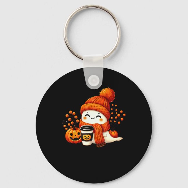 Cute Ghost Pumpkin Spice Cup Halloween Fall Drink  Keychain (Front)