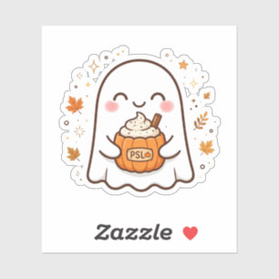 Cute Ghost Pumpkin Spice Latte Sticker   Fall Hall