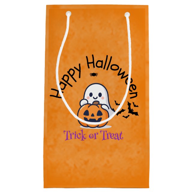 Cute Ghost & Pumpkin Trick or Treat Small Gift Bag (Front)