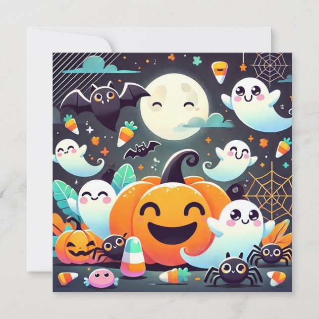 Cute Ghost Pumpkins Halloween Custom Holiday Card (Front)