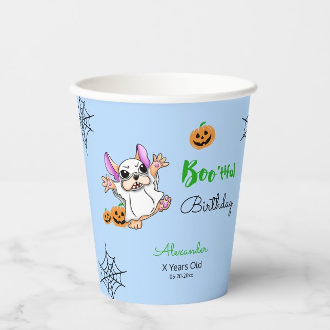 Cute ghost pumpkins Halloween Happy Birthday Paper Cups (Front)