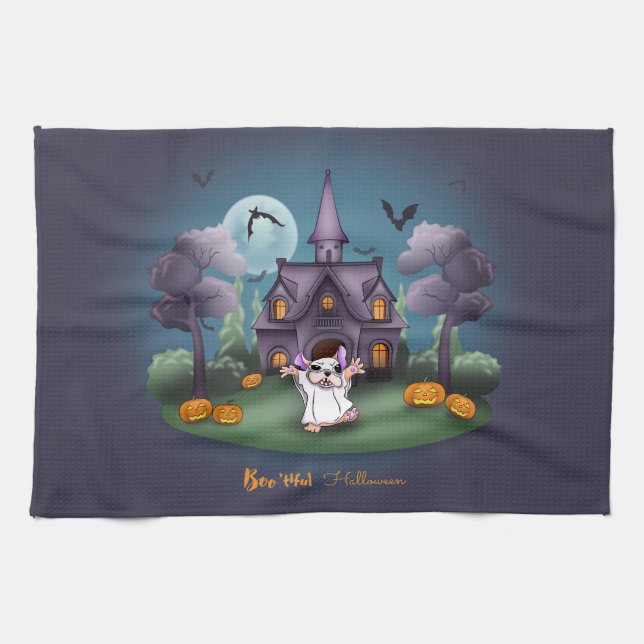 Cute ghost pumpkins Haunted House Halloween Kitchen Towel (Horizontal)