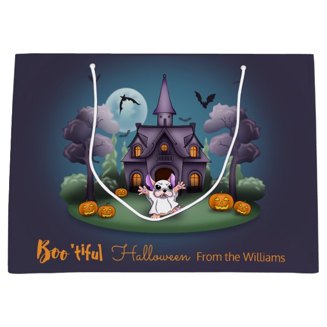 Cute ghost pumpkins Haunted House Halloween Large Gift Bag (Front)