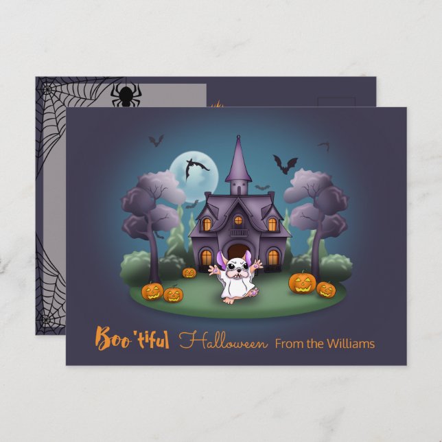 Cute ghost pumpkins Haunted House Halloween Postcard (Front/Back)