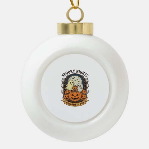 Cute Ghost Pumpkins Vintage Engraving Halloween Ar Ceramic Ball Christmas Ornament