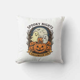 Cute Ghost Pumpkins Vintage Engraving Halloween Ar Throw Pillow