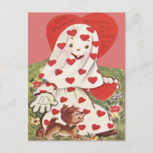 Cute Ghost Puppy Dog Heart Valentine Holiday Postcard