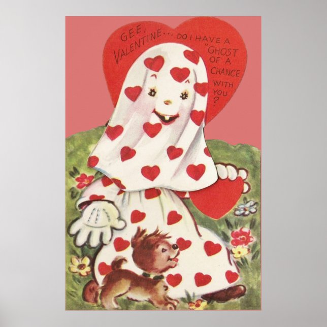 Cute Ghost Puppy Dog Heart Valentine Poster (Front)