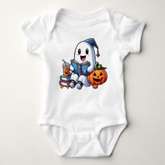 cute ghost read a book halloween lovers baby bodysuit
