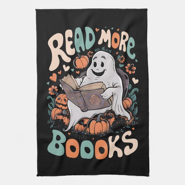 Cute Ghost Read More Books Teacher Halloween  Kitchen Towel (Vertical)