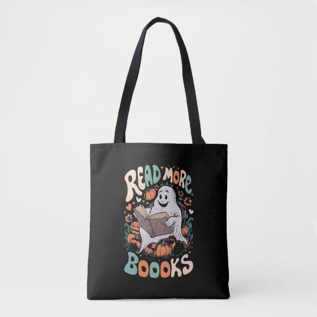 Cute Ghost Read More Books Teacher Halloween  Tote Bag (Front)