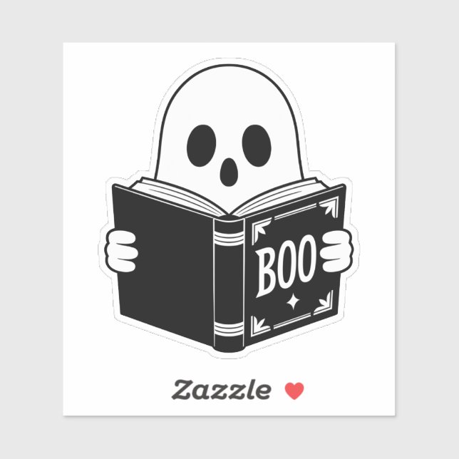 Cute Ghost Reading “Boo” - Funny Spooky Book Club Sticker (Sheet)