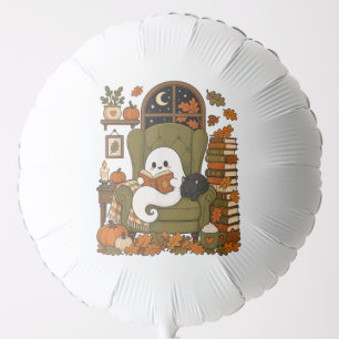 Cute Ghost Reading Book Black Cat Fall Pumpkin Balloon