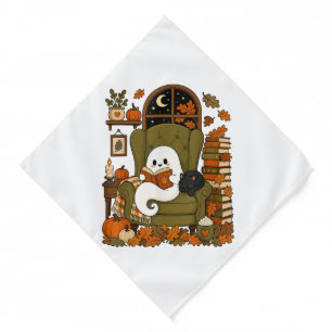 Cute Ghost Reading Book Black Cat Fall Pumpkin Bandana