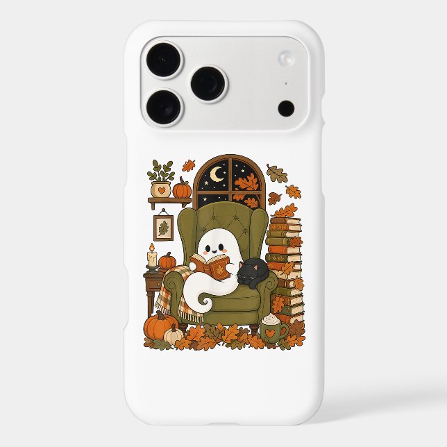 Cute Ghost Reading Book Black Cat Fall Pumpkin Case-Mate iPhone Case (Back)