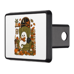Cute Ghost Reading Book Black Cat Fall Pumpkin Hitch Cover