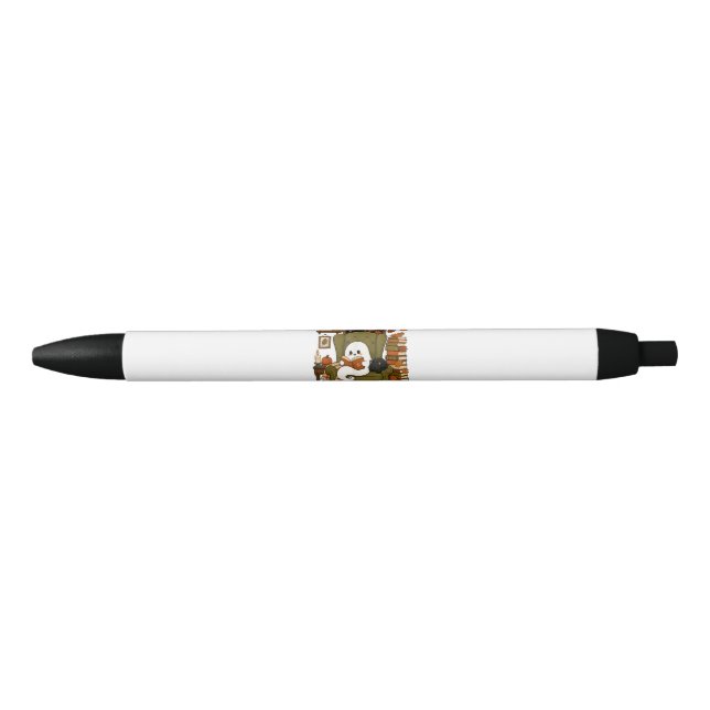 Cute Ghost Reading Book Black Cat Fall Pumpkin Pen (Front)