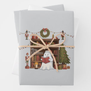 Cute Ghost Reading Book Christmas Reading Wrapping Paper Sheets