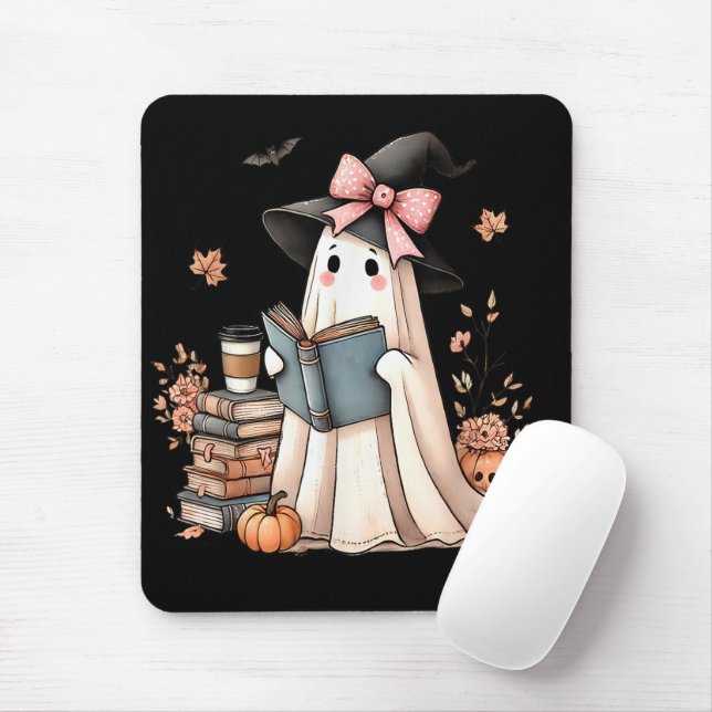 Cute Ghost Reading Book Lovers Halloween Ghost  Mouse Pad (With Mouse)
