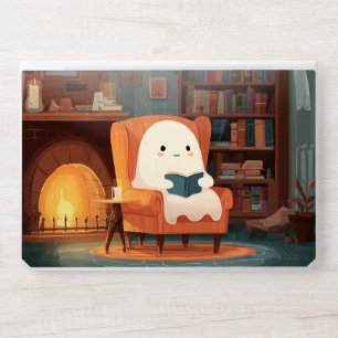 Cute Ghost Reading By A Fireplace - Laptop Skin