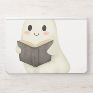 Cute Ghost Reading Illustration, Whimsical Waterco HP Laptop Skin