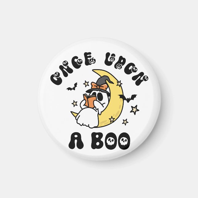 Cute Ghost Reading Once Upon a Boo Magnet (Front)