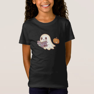 Cute Ghost Reading Spooky Book Halloween Cartoon T-Shirt