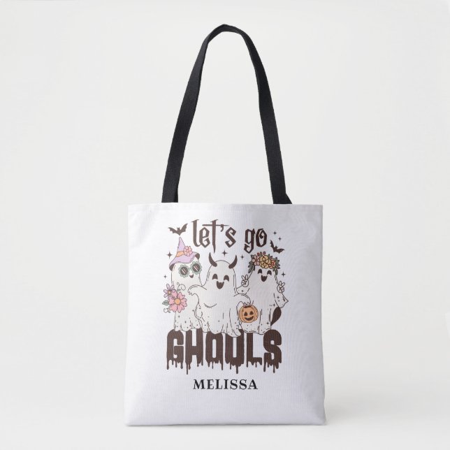 Cute Ghost Retro Halloween Let's Go Ghouls Tote Bag (Front)