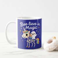 Cute Ghost riding a Unicorn Skeleton