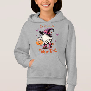 Cute Ghost Roller Skating Trick or Treat Halloween Hoodie