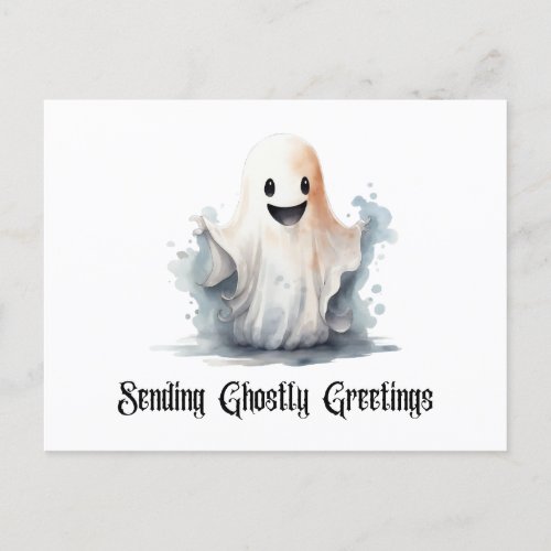 Cute Ghost Sending Ghostly Greetings Halloween Holiday Postcard