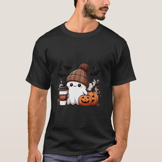 Cute Ghost Shirt Fall Pumpkin Tshirt Coffee Lover  (Front)