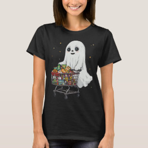 Cute Ghost Shopping Cart Snacks Funny Halloween T-Shirt