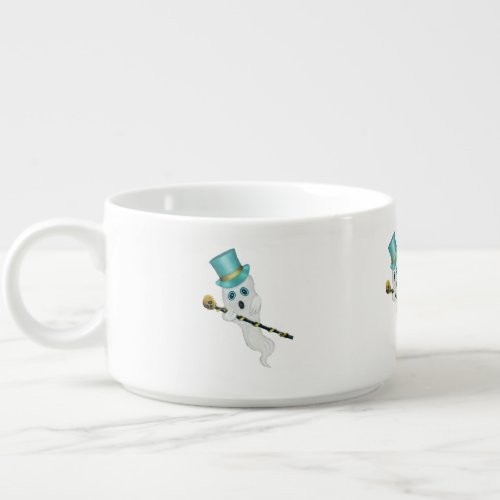 Cute Ghost Silly Face Blue Top Hat Gold Skull Cane Bowl