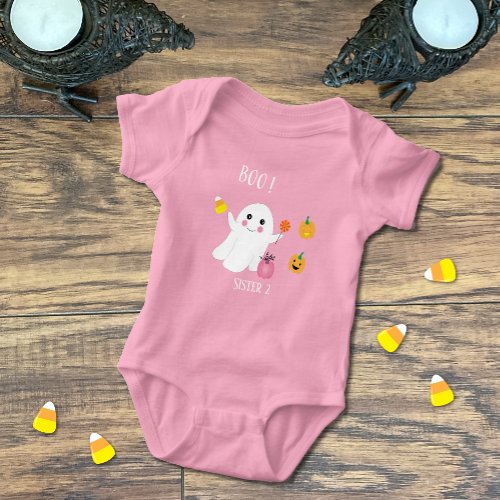 Cute Ghost Sister 2 Pink Baby Bodysuit