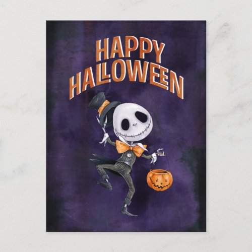 Cute Ghost Skeleton Happy Halloween Greeting Postcard