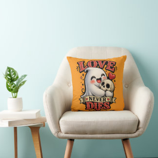 Cute Ghost Skull Love Never Dies Halloween Throw Pillow