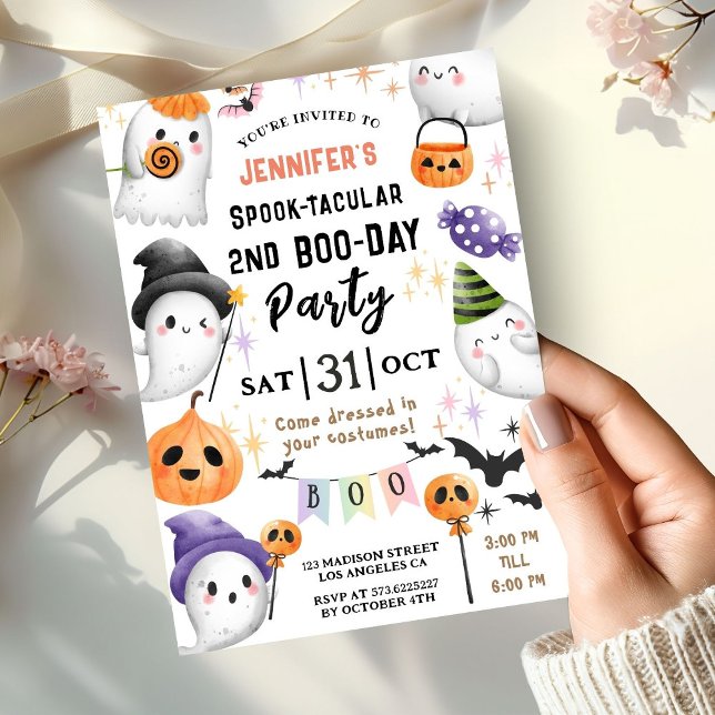 Cute Ghost Spooktacular Halloween 2nd Birthday  Invitation (Creator Uploaded)