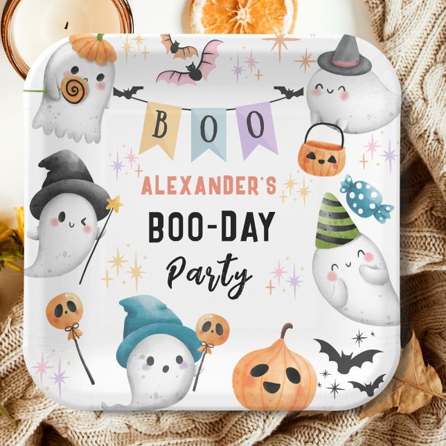 Cute Ghost Spooktacular Halloween Birthday Boy Paper Plates (Creator Uploaded)