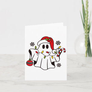Cute Ghost Spooky Christmas Santa Hat Funny Family Card