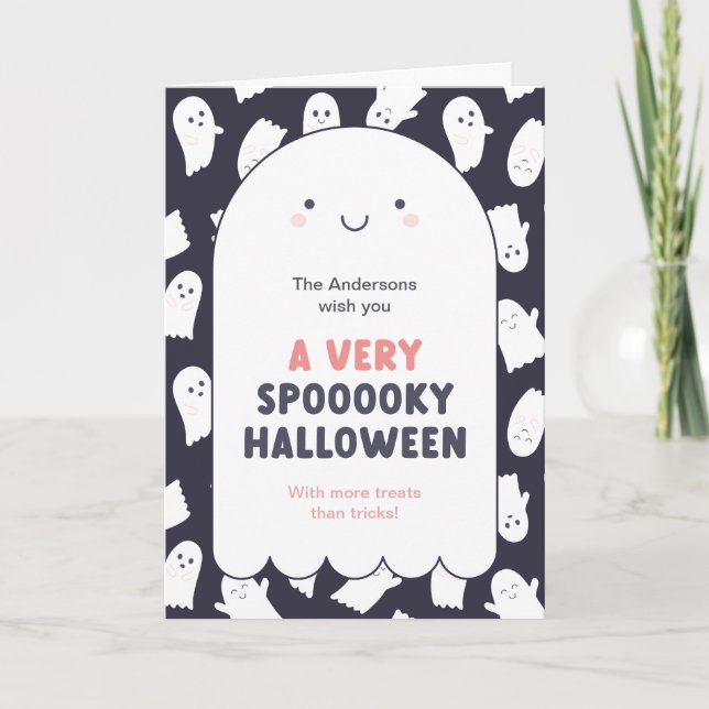 Cute Ghost Spooky Halloween Wishes Card (Front)