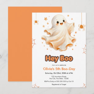 Cute Ghost Spooky Hey Boo Halloween 5th Birthday Invitation