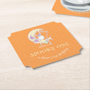 Cute Ghost Spooky One Boy Halloween 1st Birthday Paper Coaster