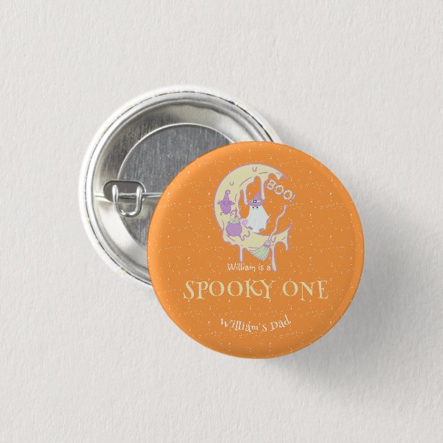 Cute Ghost Spooky One Dad Halloween 1st Birthday Button (Front & Back)