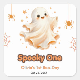 Cute Ghost Spooky One Halloween 1st Birthday  Square Sticker