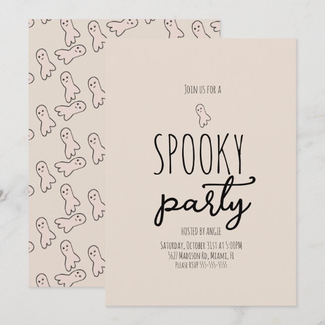 Cute Ghost Spooky Party Mini Doodle  Invitation (Front/Back)