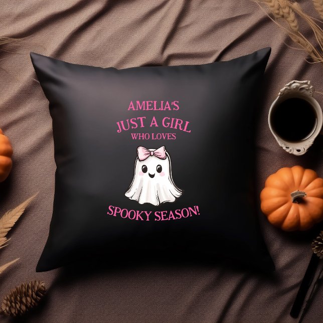 Cute Ghost Spooky Season Halloween  Throw Pillow (Just a girl who loves spooky season cute custom Halloween Pillow)