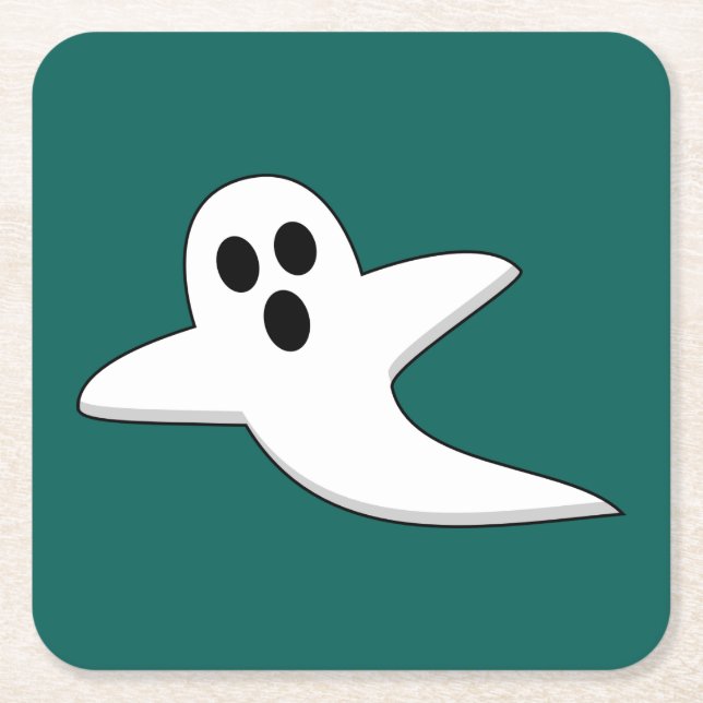 Cute Ghost Square Paper Coaster (Front)