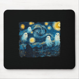 Cute Ghost Starry Night Halloween Soky Retro Van G Mouse Pad
